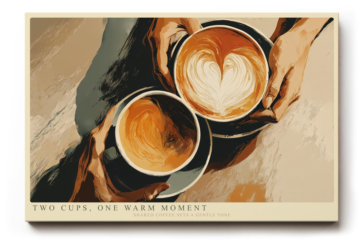 Paul Sinus Wandbild 120x80cm Kaffee Kunst Zwei Tassen Latte Art warme Cafe Szene moderne Kuechen und Cafe Wanddekoration