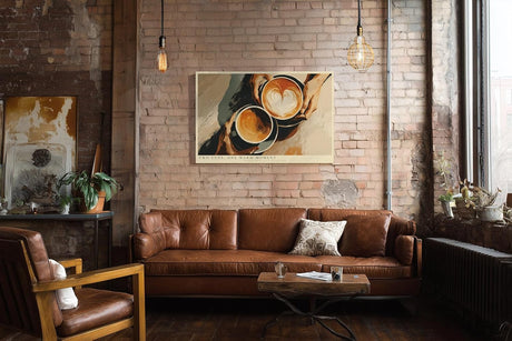 Paul Sinus Wandbild 120x80cm Kaffee Kunst Zwei Tassen Latte Art warme Cafe Szene moderne Kuechen und Cafe Wanddekoration