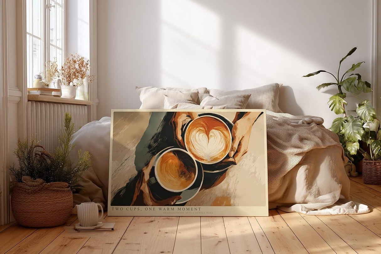 Paul Sinus Wandbild 120x80cm Kaffee Kunst Zwei Tassen Latte Art warme Cafe Szene moderne Kuechen und Cafe Wanddekoration