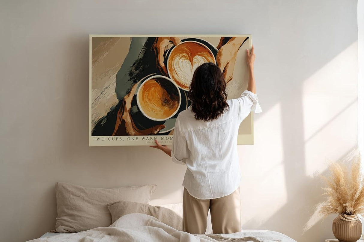 Paul Sinus Wandbild 120x80cm Kaffee Kunst Zwei Tassen Latte Art warme Cafe Szene moderne Kuechen und Cafe Wanddekoration