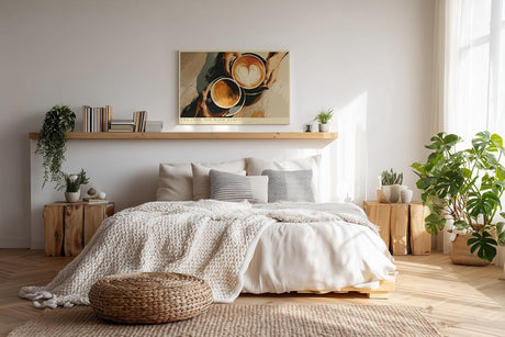 Paul Sinus Wandbild 120x80cm Kaffee Kunst Zwei Tassen Latte Art warme Cafe Szene moderne Kuechen und Cafe Wanddekoration