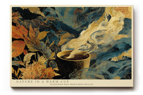 Paul Sinus Wandbild 120x80cm Kaffee Natur Illustration Moderne Kunst in Blau Gold und Braun für Wohnzimmer Küche und Büro