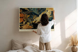 Paul Sinus Wandbild 120x80cm Kaffee Natur Illustration Moderne Kunst in Blau Gold und Braun für Wohnzimmer Küche und Büro