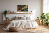 Paul Sinus Wandbild 120x80cm Kaffee Natur Illustration Moderne Kunst in Blau Gold und Braun für Wohnzimmer Küche und Büro
