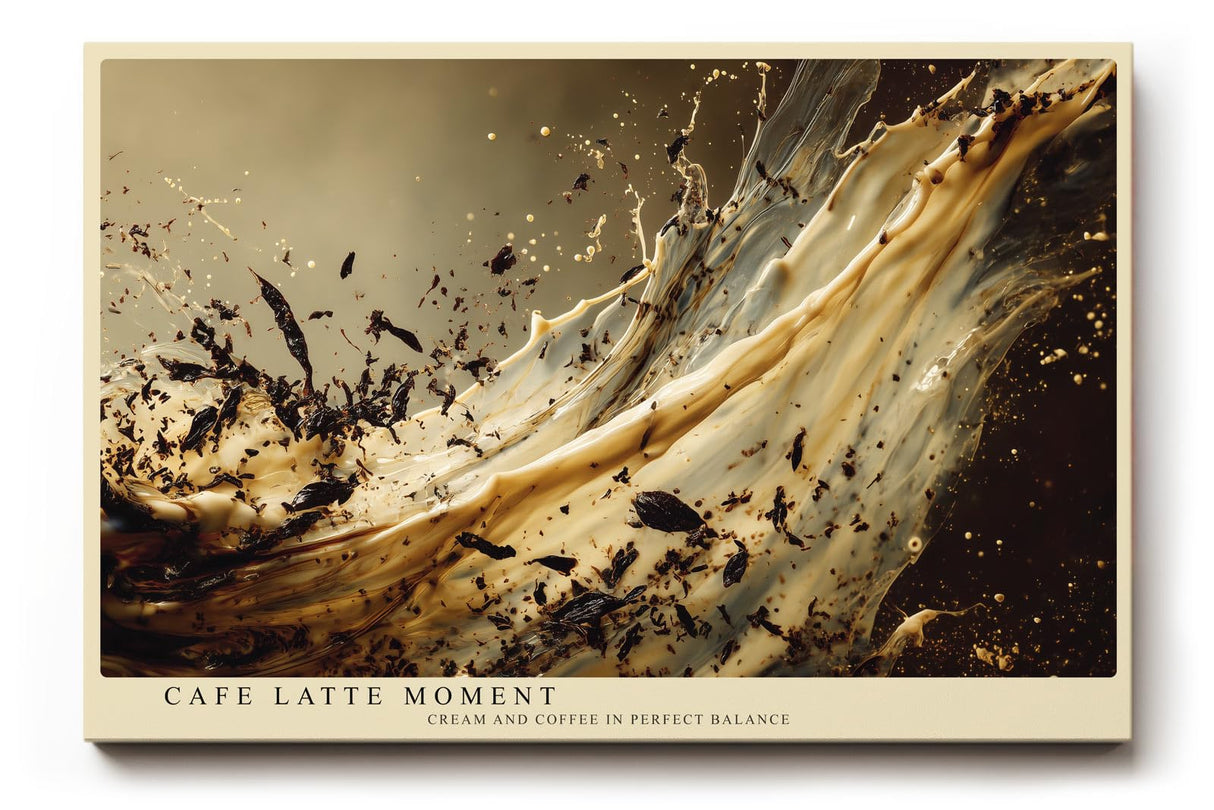 Paul Sinus Wandbild 120x80cm Kaffee Splash abstrakte Food Fotografie Cafe Latte Creme und Espresso Dynamik moderne Wanddekoration fuer Kueche Esszimmer Wohnzimmer