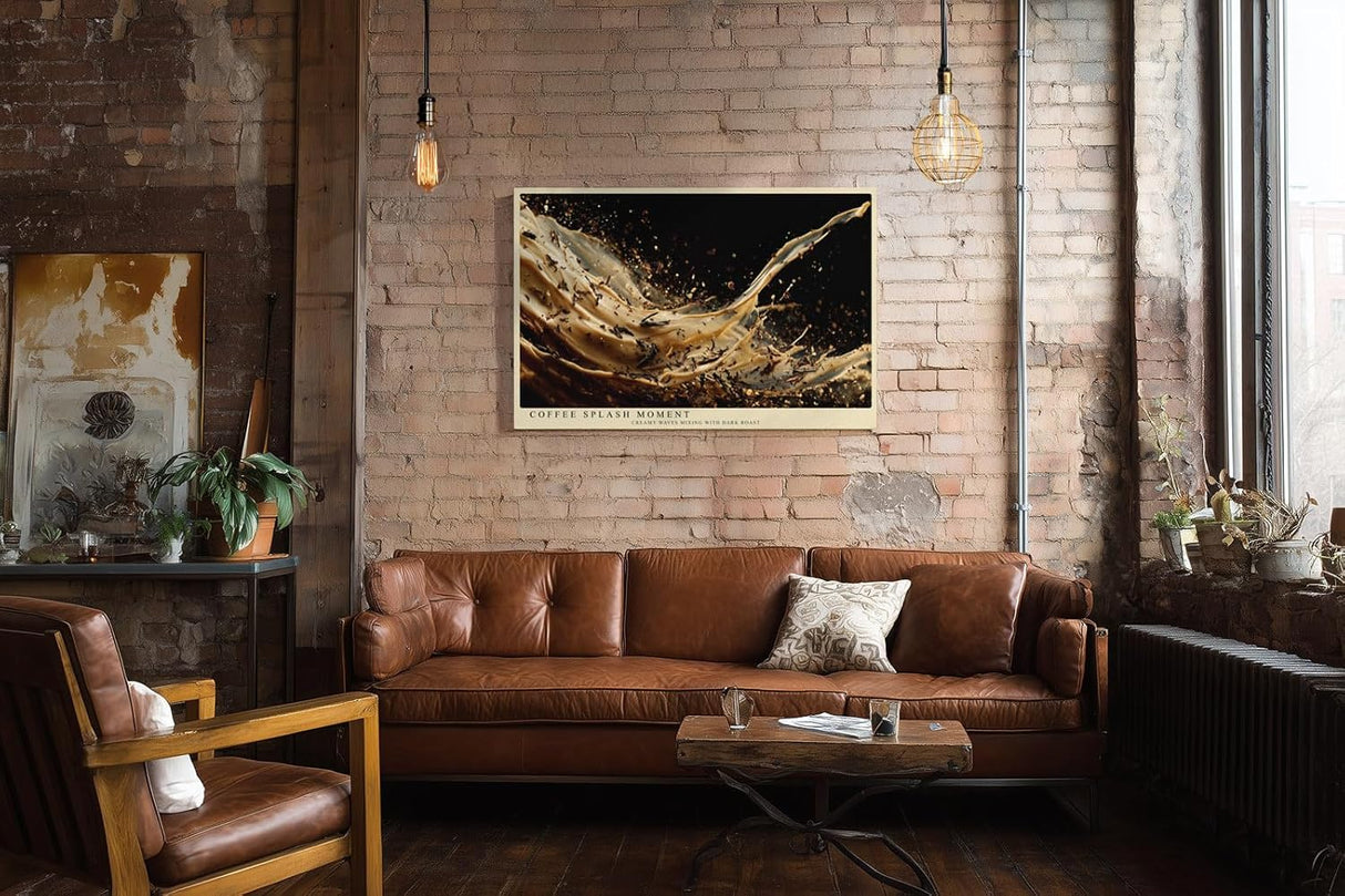 Paul Sinus Wandbild 120x80cm Kaffee Splash Fotokunst dynamische Kaffee Bewegung mit cremigen Wellen modernes Food Kunstbild für Küche Café Bar Wohnzimmer