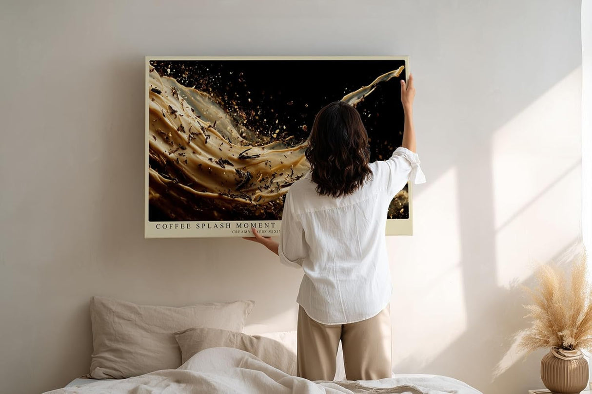 Paul Sinus Wandbild 120x80cm Kaffee Splash Fotokunst dynamische Kaffee Bewegung mit cremigen Wellen modernes Food Kunstbild für Küche Café Bar Wohnzimmer