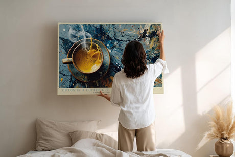 Paul Sinus Wandbild 120x80cm Kaffee Tasse Abstrakte Kunst Modernes Stillleben mit Farbspritzern und kreativer Dynamik