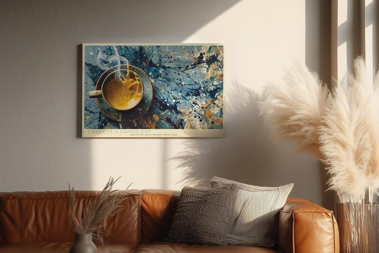 Paul Sinus Wandbild 120x80cm Kaffee Tasse Abstrakte Kunst Modernes Stillleben mit Farbspritzern und kreativer Dynamik