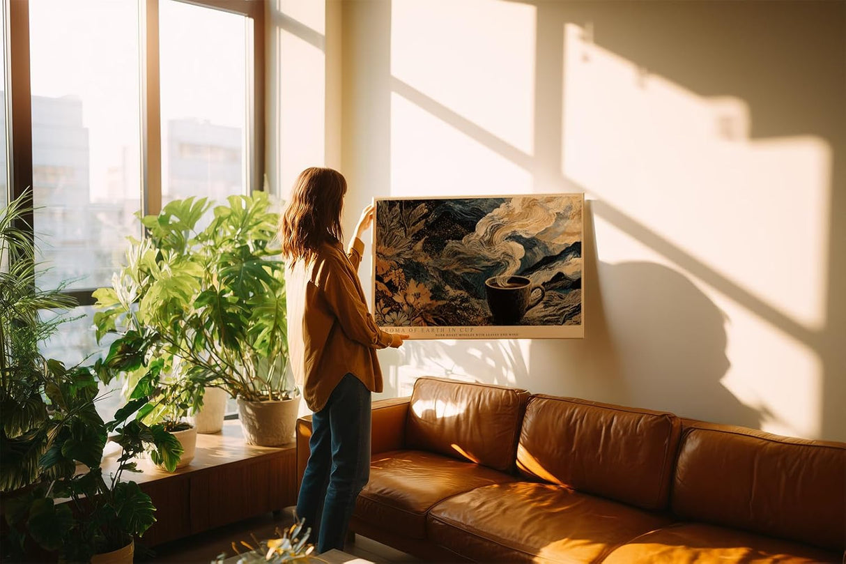 Paul Sinus Wandbild 120x80cm Kaffee Tasse Landschaft abstrakte Natur Illustration moderne Kunst Wanddekoration Kueche Wohnzimmer