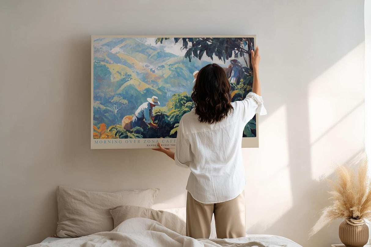 Paul Sinus Wandbild 120x80cm Kaffeeernte in den Bergen Atmosphaerische Landschaftskunst in Gruen und Blau