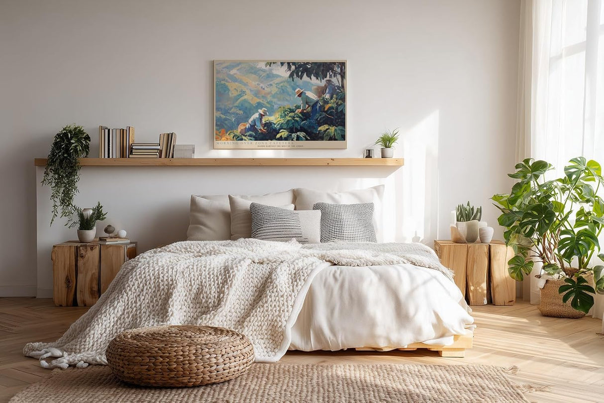 Paul Sinus Wandbild 120x80cm Kaffeeernte in den Bergen Atmosphaerische Landschaftskunst in Gruen und Blau
