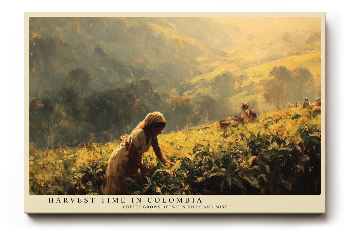 Paul Sinus Wandbild 120x80cm Kaffeeernte Landschaft Szene Moderne Natur Kunst in Warmen Farben für Wohnzimmer Büro und Atelier