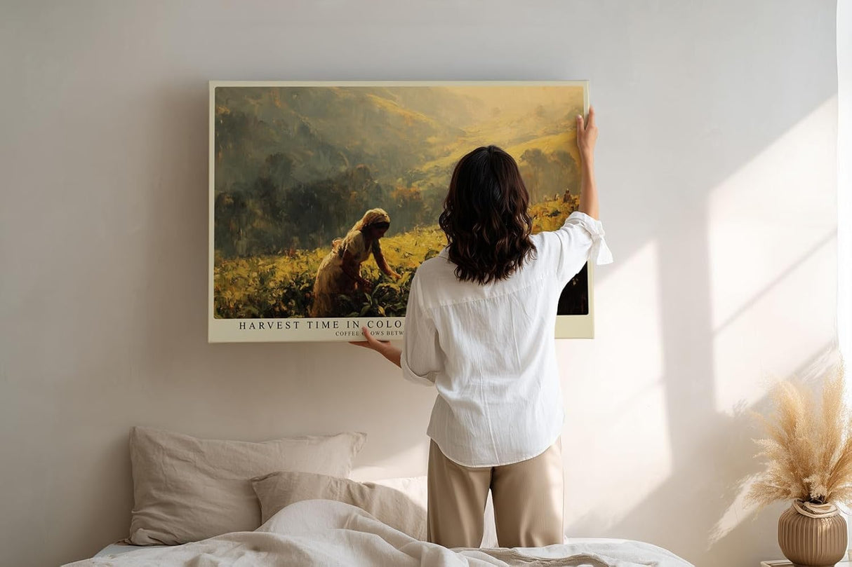 Paul Sinus Wandbild 120x80cm Kaffeeernte Landschaft Szene Moderne Natur Kunst in Warmen Farben für Wohnzimmer Büro und Atelier