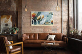 Paul Sinus Wandbild 120x80cm Kaktus Bluete Wuestenpflanze moderne Naturmalerei blau gruene Toene florale Kunst Wanddekoration fuer Wohnzimmer Büro