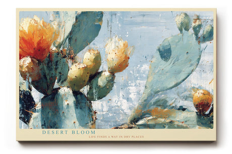 Paul Sinus Wandbild 120x80cm Kaktus Bluete Wuestenpflanze moderne Naturmalerei blau gruene Toene florale Kunst Wanddekoration fuer Wohnzimmer Büro