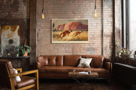 Paul Sinus Wandbild 120x80cm Kängurus in Australien Landschaft Illustration Outback Naturkunst für Wohnzimmer Büro Flur