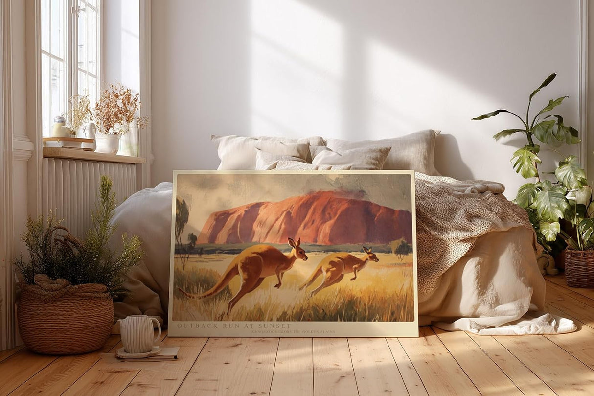 Paul Sinus Wandbild 120x80cm Kängurus in Australien Landschaft Illustration Outback Naturkunst für Wohnzimmer Büro Flur