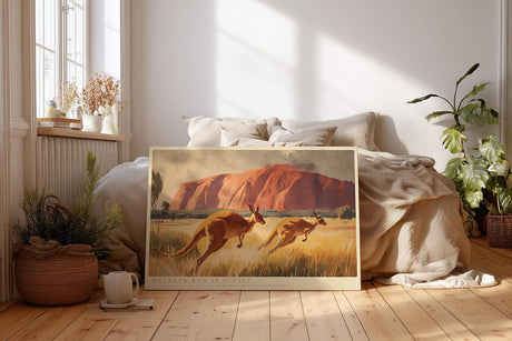 Paul Sinus Wandbild 120x80cm Kängurus in Australien Landschaft Illustration Outback Naturkunst für Wohnzimmer Büro Flur