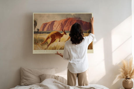 Paul Sinus Wandbild 120x80cm Kängurus in Australien Landschaft Illustration Outback Naturkunst für Wohnzimmer Büro Flur