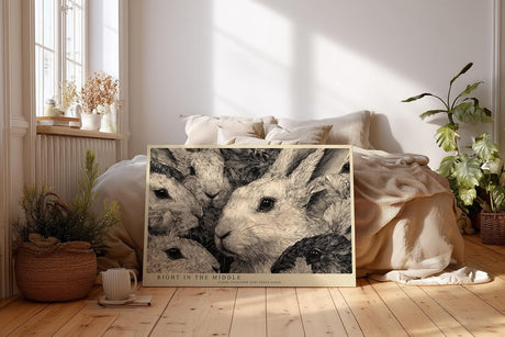Paul Sinus Wandbild 120x80cm Kaninchen Illustration schwarz weiss Tierkunst Leinwand Wanddekoration niedliches Tiermotiv fuer Kinderzimmer Wohnzimmer
