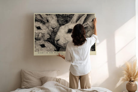 Paul Sinus Wandbild 120x80cm Kaninchen Illustration schwarz weiss Tierkunst Leinwand Wanddekoration niedliches Tiermotiv fuer Kinderzimmer Wohnzimmer