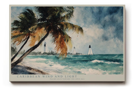 Paul Sinus Wandbild 120x80cm Karibischer Strand Palmen Meer Landschaft Kunstmotiv Tropische Kueste mit bewegten Wellen und Sommeratmosphaere