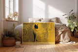 Paul Sinus Wandbild 120x80cm Katze abstrakte Tierkunst gelb schwarzes Punktmuster modernes Katzen Kunstbild Wanddekoration fuer Wohnzimmer Büro