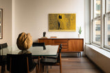 Paul Sinus Wandbild 120x80cm Katze abstrakte Tierkunst gelb schwarzes Punktmuster modernes Katzen Kunstbild Wanddekoration fuer Wohnzimmer Büro