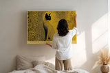 Paul Sinus Wandbild 120x80cm Katze abstrakte Tierkunst gelb schwarzes Punktmuster modernes Katzen Kunstbild Wanddekoration fuer Wohnzimmer Büro
