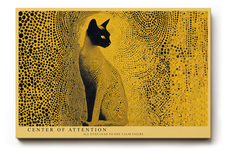 Paul Sinus Wandbild 120x80cm Katze abstrakte Tierkunst gelb schwarzes Punktmuster modernes Katzen Kunstbild Wanddekoration fuer Wohnzimmer Büro
