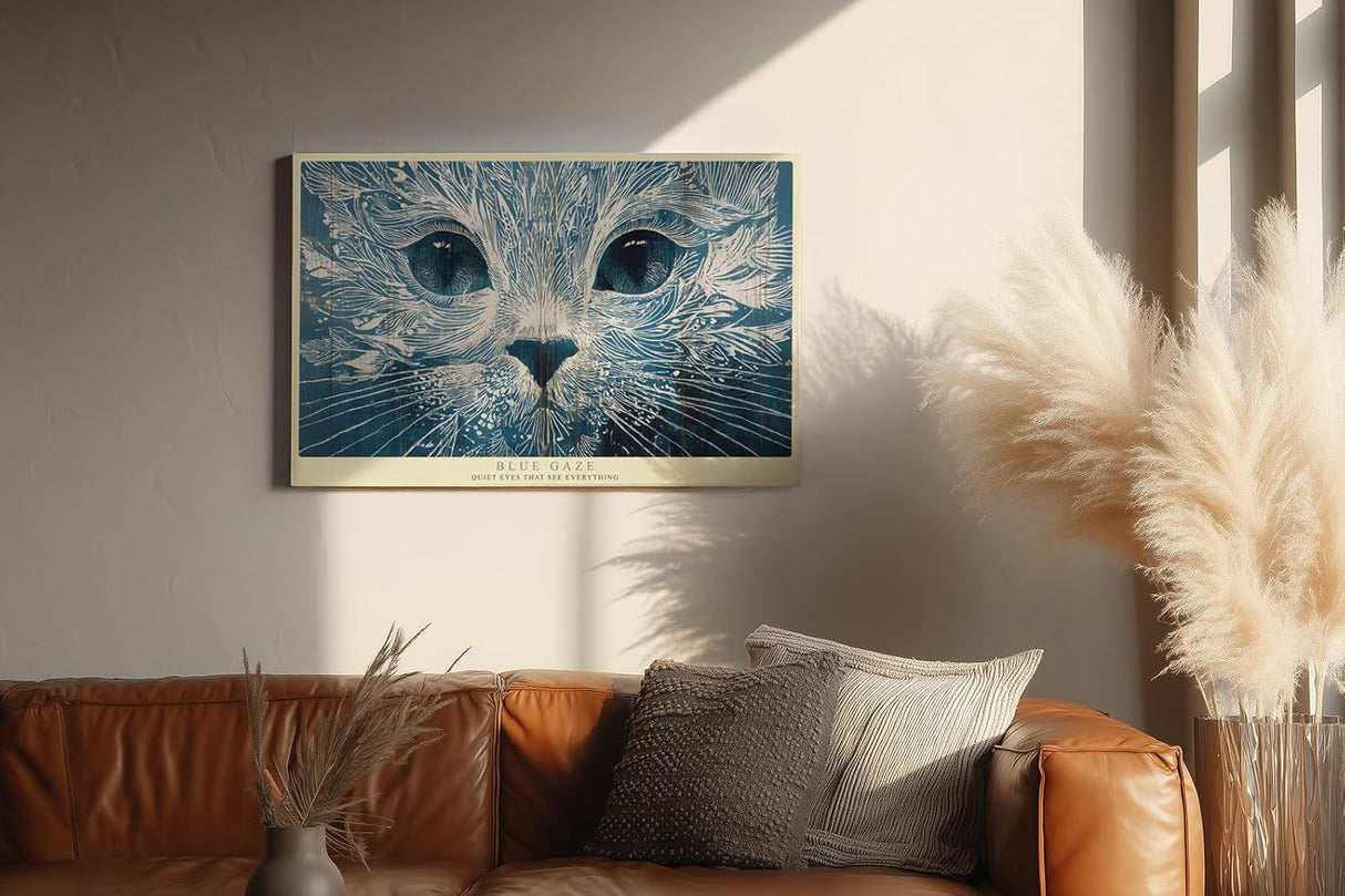 Paul Sinus Wandbild 120x80cm Katze Blaue Augen Kunst LeinWandbild 120x80cm Modernes Tierportrait Wanddekoration