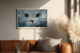 Paul Sinus Wandbild 120x80cm Katze Blaue Augen Kunst LeinWandbild 120x80cm Modernes Tierportrait Wanddekoration
