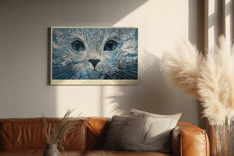 Paul Sinus Wandbild 120x80cm Katze Blaue Augen Kunst LeinWandbild 120x80cm Modernes Tierportrait Wanddekoration