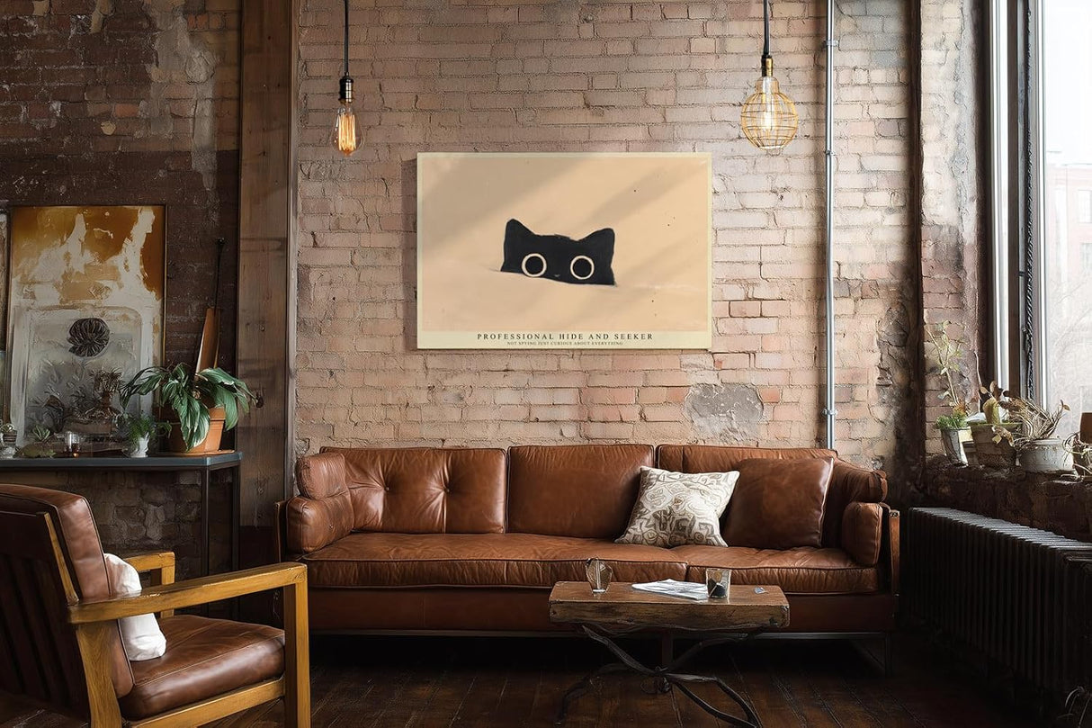 Paul Sinus Wandbild 120x80cm Katze Illustration minimalistische Tierkunst mit großen Augen modernes Katzenbild humorvolle Wanddekoration für Wohnzimmer Kinderzimmer Büro