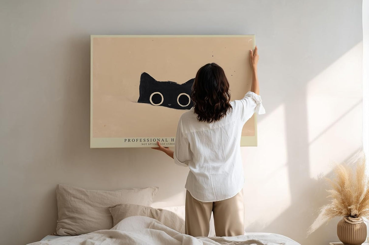 Paul Sinus Wandbild 120x80cm Katze Illustration minimalistische Tierkunst mit großen Augen modernes Katzenbild humorvolle Wanddekoration für Wohnzimmer Kinderzimmer Büro