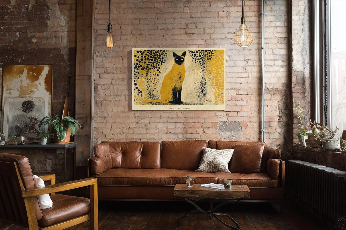 Paul Sinus Wandbild 120x80cm Katze moderne Kunst gelb schwarz grafische Tierillustration stilvolle Wanddekoration fuer Wohnzimmer Büro