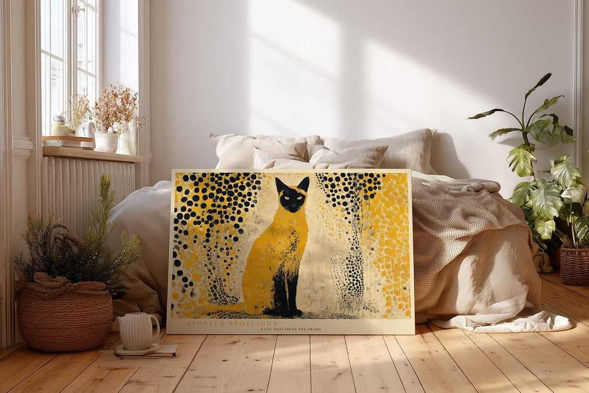 Paul Sinus Wandbild 120x80cm Katze moderne Kunst gelb schwarz grafische Tierillustration stilvolle Wanddekoration fuer Wohnzimmer Büro