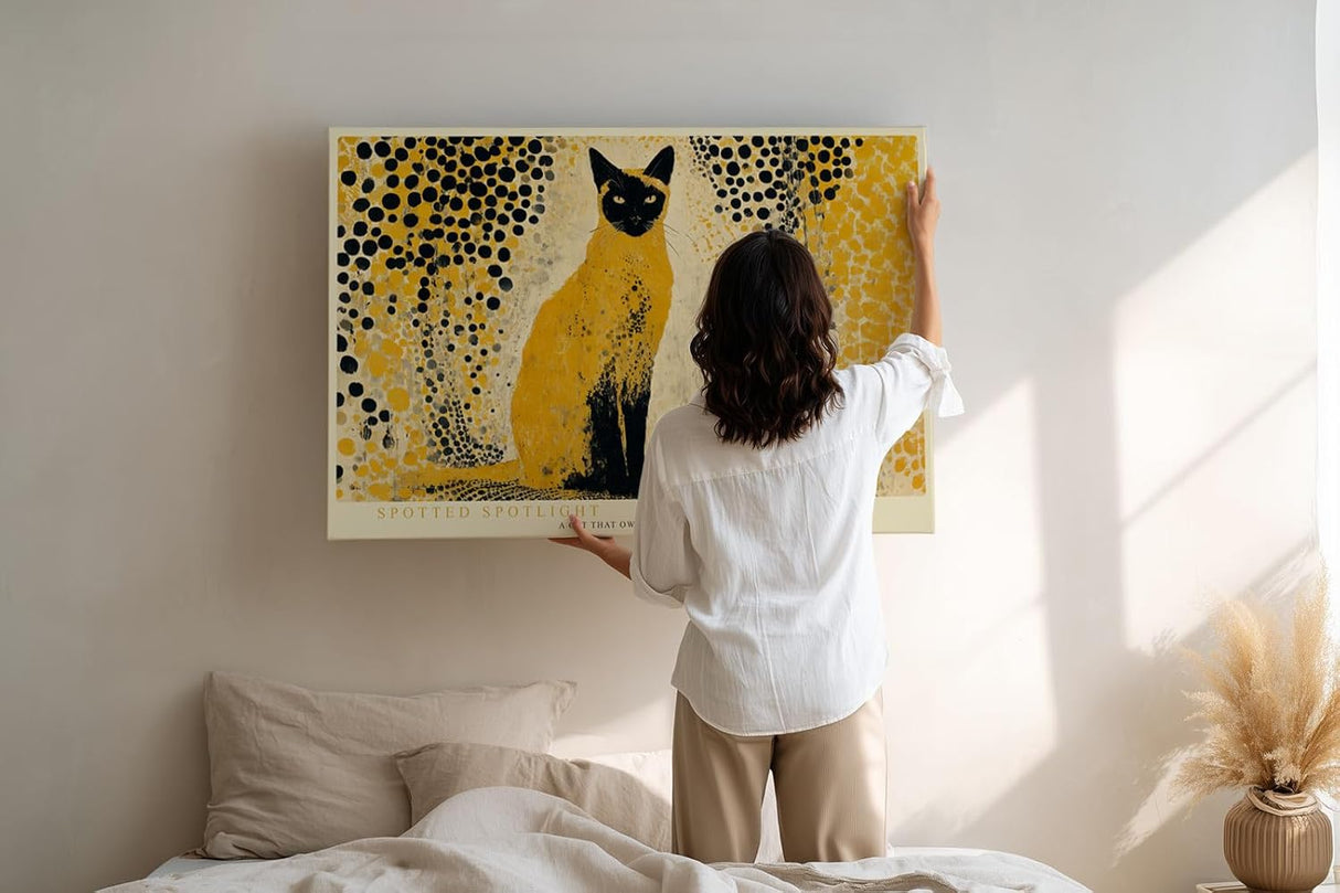 Paul Sinus Wandbild 120x80cm Katze moderne Kunst gelb schwarz grafische Tierillustration stilvolle Wanddekoration fuer Wohnzimmer Büro