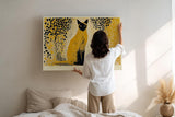 Paul Sinus Wandbild 120x80cm Katze moderne Kunst gelb schwarz grafische Tierillustration stilvolle Wanddekoration fuer Wohnzimmer Büro