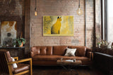 Paul Sinus Wandbild 120x80cm Katze moderne Tierkunst gelb schwarzes Punktmuster stilvolle Katzen Illustration Wanddekoration fuer Wohnzimmer Büro