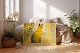 Paul Sinus Wandbild 120x80cm Katze moderne Tierkunst gelb schwarzes Punktmuster stilvolle Katzen Illustration Wanddekoration fuer Wohnzimmer Büro