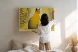 Paul Sinus Wandbild 120x80cm Katze moderne Tierkunst gelb schwarzes Punktmuster stilvolle Katzen Illustration Wanddekoration fuer Wohnzimmer Büro