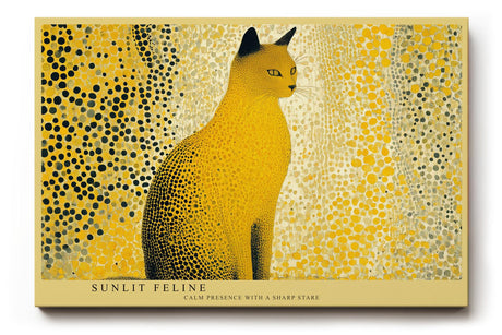 Paul Sinus Wandbild 120x80cm Katze moderne Tierkunst gelb schwarzes Punktmuster stilvolle Katzen Illustration Wanddekoration fuer Wohnzimmer Büro