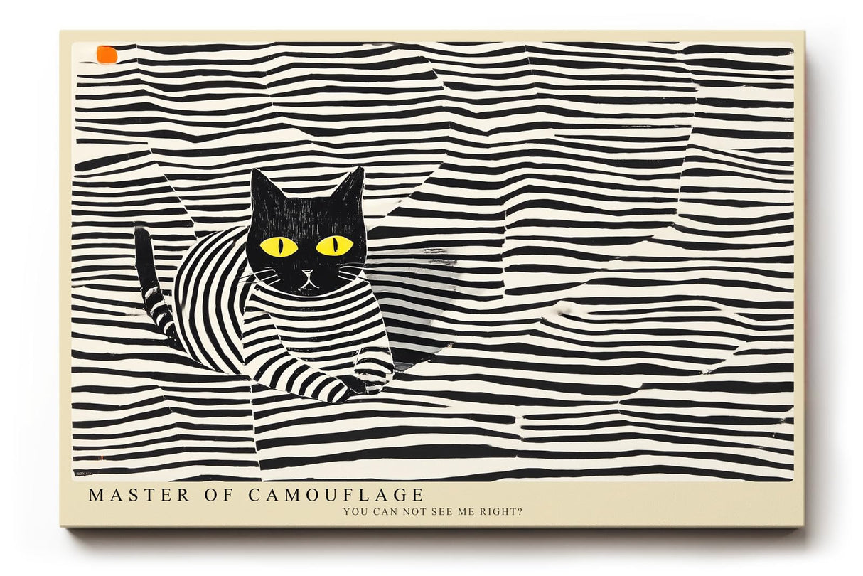 Paul Sinus Wandbild 120x80cm Katze Muster Illustration moderne Tierkunst schwarz weiss grafisches Design Kunstdruck stilvolle Wanddekoration fuer Wohnzimmer Kinderzimmer