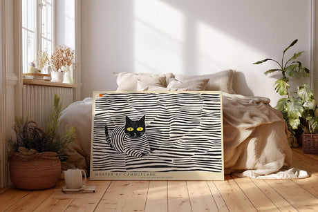 Paul Sinus Wandbild 120x80cm Katze Muster Illustration moderne Tierkunst schwarz weiss grafisches Design Kunstdruck stilvolle Wanddekoration fuer Wohnzimmer Kinderzimmer