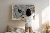 Paul Sinus Wandbild 120x80cm Katze Muster Illustration moderne Tierkunst schwarz weiss grafisches Design Kunstdruck stilvolle Wanddekoration fuer Wohnzimmer Kinderzimmer
