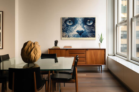 Paul Sinus Wandbild 120x80cm Katzen Augen Kunst LeinWandbild 120x80cm Mystisches Tierportrait Blau Wanddekoration
