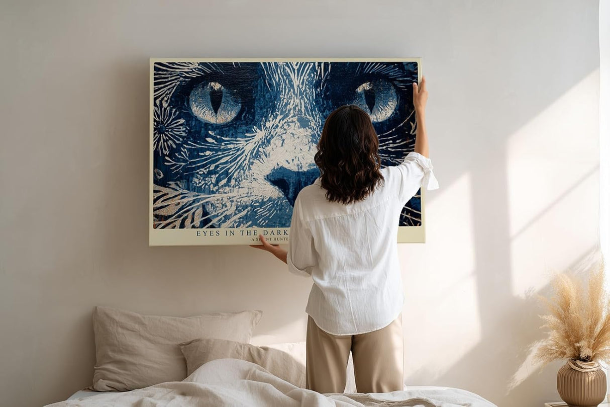 Paul Sinus Wandbild 120x80cm Katzen Augen Kunst LeinWandbild 120x80cm Mystisches Tierportrait Blau Wanddekoration