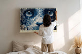 Paul Sinus Wandbild 120x80cm Katzen Augen Kunst LeinWandbild 120x80cm Mystisches Tierportrait Blau Wanddekoration